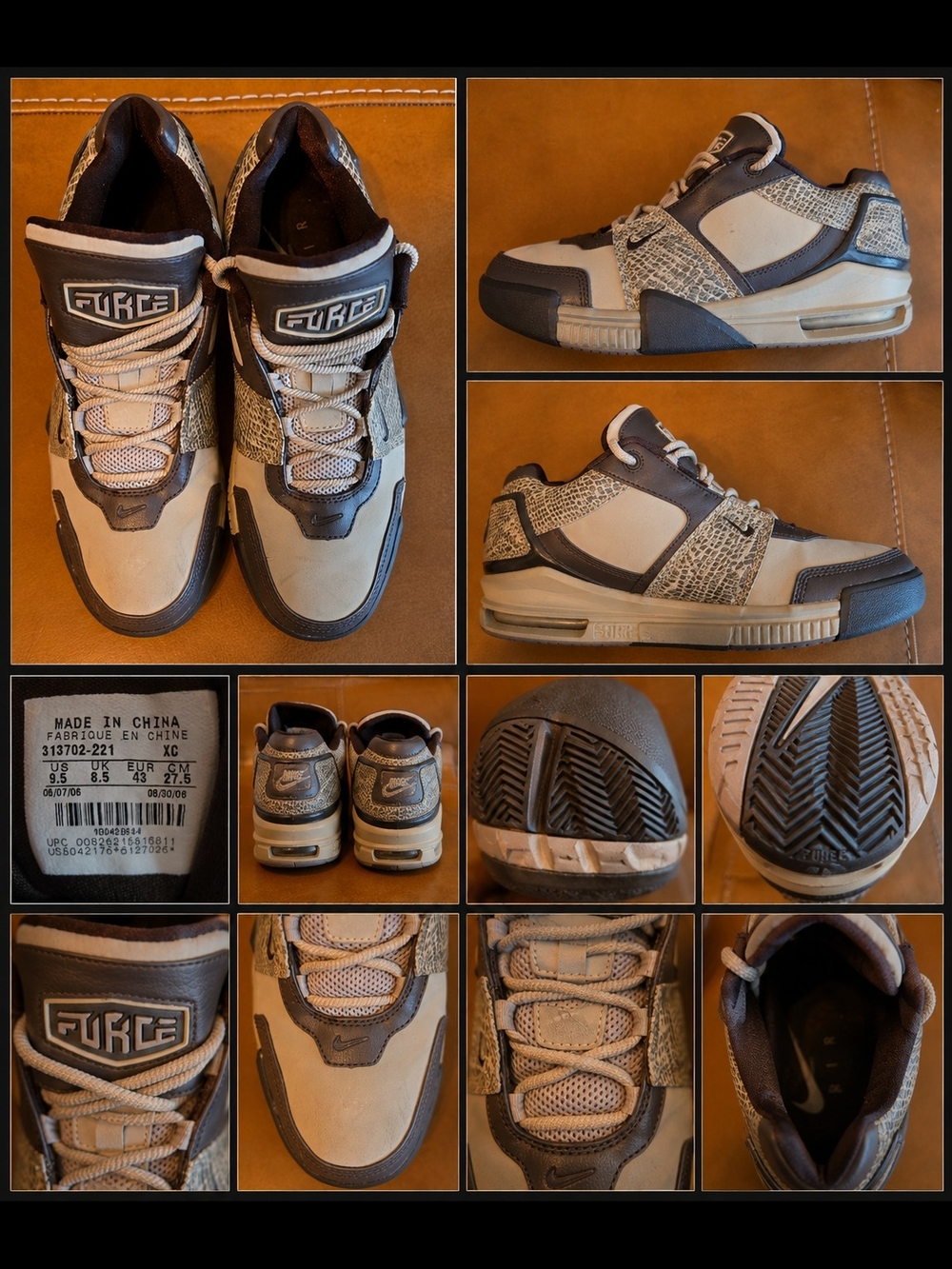 Force1 Men's Low-Top Sneakers in Beige and Brown with Textured Panels